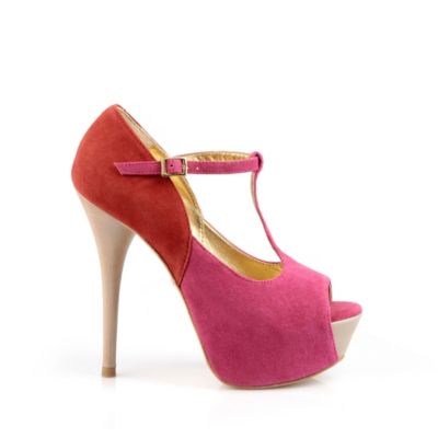 Buffalo Plateau-Sandalette aus rot/pink-farbenem Veloursleder