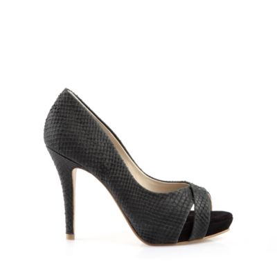 Buffalo Peep Toe aus grauem Veloursleder in Reptil-Optik