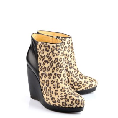Buffalo Keilstiefelette aus Leder mit Leoprint