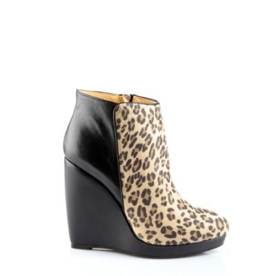 Buffalo Keilstiefelette aus Leder mit Leoprint