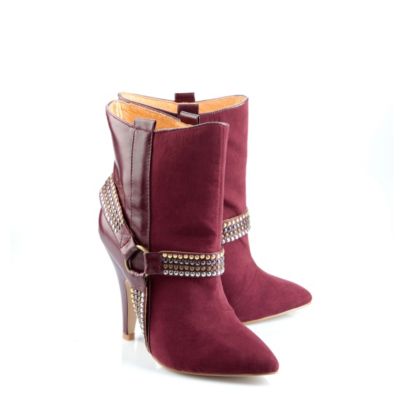 Buffalo Stiefelette aus Veloursleder in weinrot