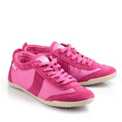Buffalo Sneaker aus pink-farbenem Textil mit edlen Veloursledereins&auml;tzen