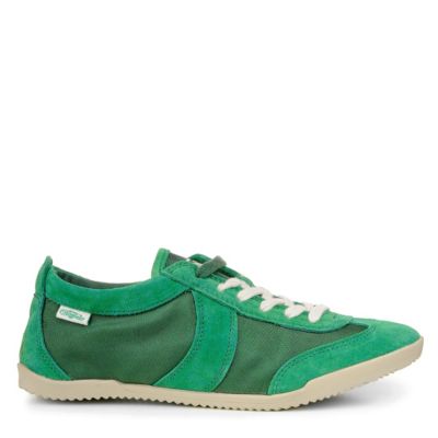Buffalo Sneaker aus gr&uuml;nem Textil mit edlen Veloursledereins&auml;tzen