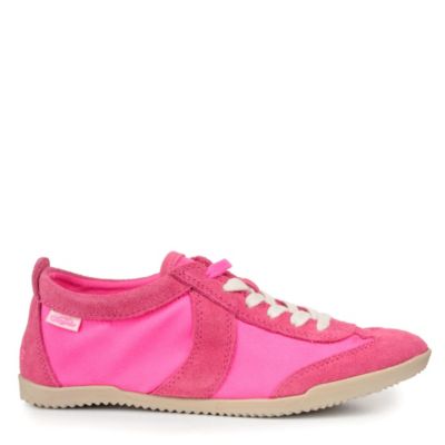 Buffalo Sneaker aus neonpink-farbenem Textil mit edlen Veloursledereins&auml;tzen