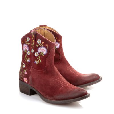 Buffalo Cowboy-Stiefelette aus Veloursleder in weinrot