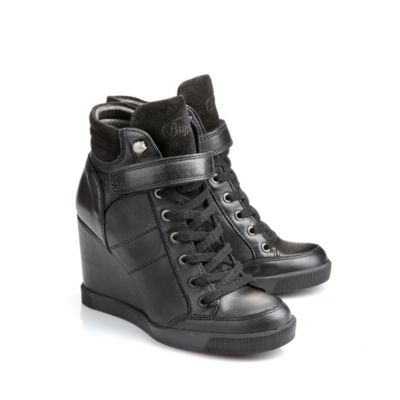 Buffalo Keilstiefelette aus schwarzem Leder