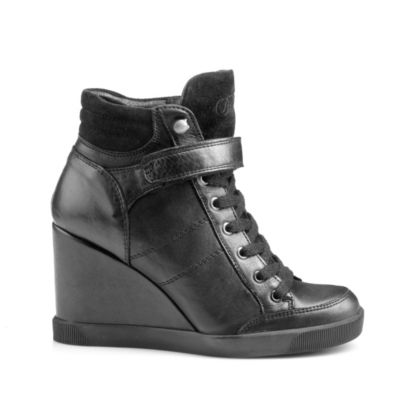 Buffalo Keilstiefelette aus schwarzem Leder