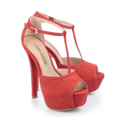 Buffalo Plateau-Sandalette aus rotem Nubukleder