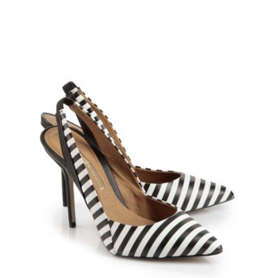 Buffalo Slling-Pumps aus schwarz/wei&szlig; gestreiftem Leder